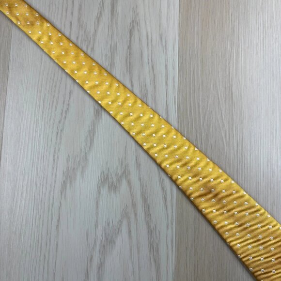 Versace Mens Yellow White Polka Dot Pointed 100% Pure Silk Necktie 59x3 Inches - Picture 3 of 14